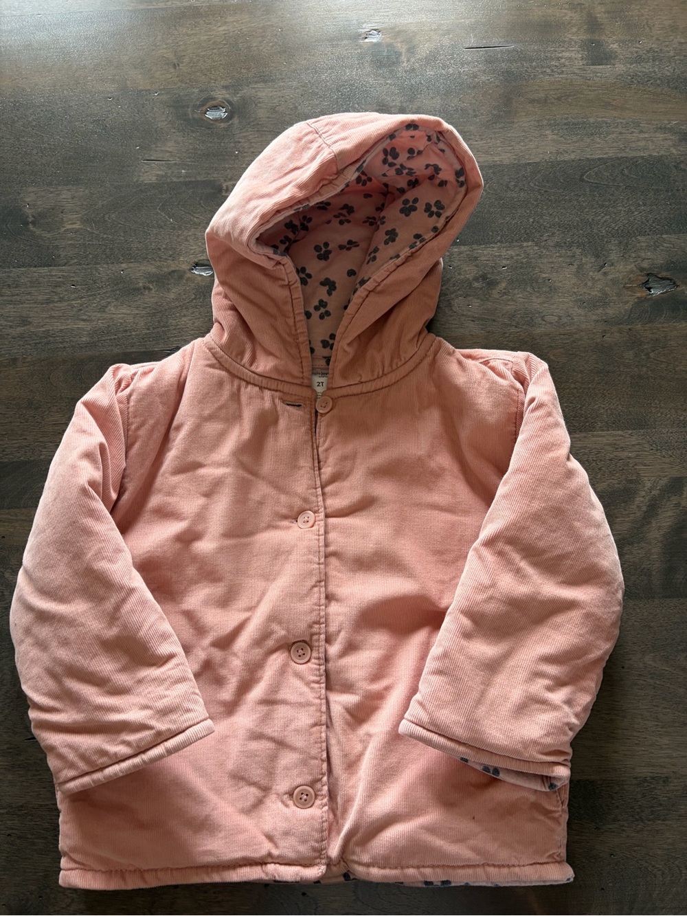 2T Girls Pink Corduroy Hooded Jacket
